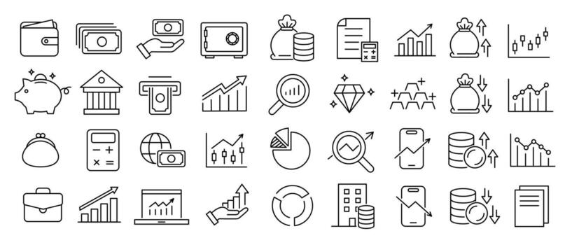 Investment line icons set. Simple flat icons for finance application. collection for business, accounting and investment programs vector