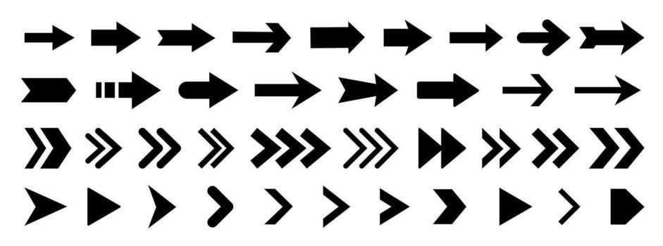Black arrows flat icons. Set for web design. Direction pointers icons. Big collection. set of black arrow signs vector