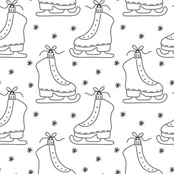 Skates and snowflakes create a winter pattern for ice skating enthusiasts and festive decor vector