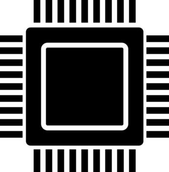 negro y blanco icono de un computadora pastilla con múltiple patas, representando tecnología y Procesando fuerza, aislado en blanco antecedentes vector