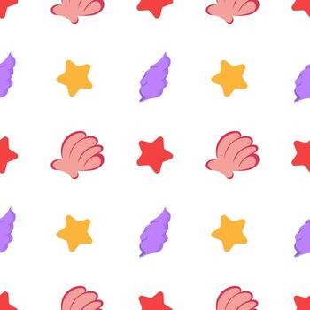 seamless pattern of shells and starfish vector