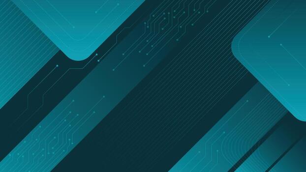 elegante tecnología antecedentes con geométrico diagonal líneas, brillante circuito patrones, y verde azulado degradado sombras Perfecto para presentaciones, web diseño, o digital márketing temas vector