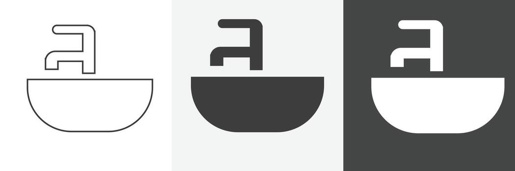 Sink icon in outline and solid style with black and white color. Bathroom icon element. vector