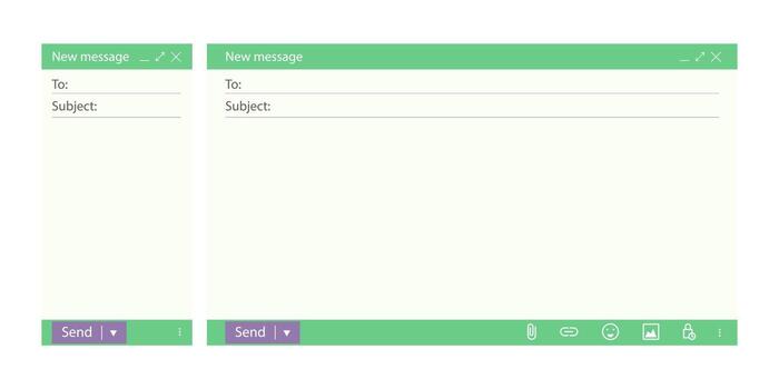 Email message ui template. Flat computer screen layout with empty mail window and subject field. Web mockup design for online office or messenger app. frame isolated on white background vector