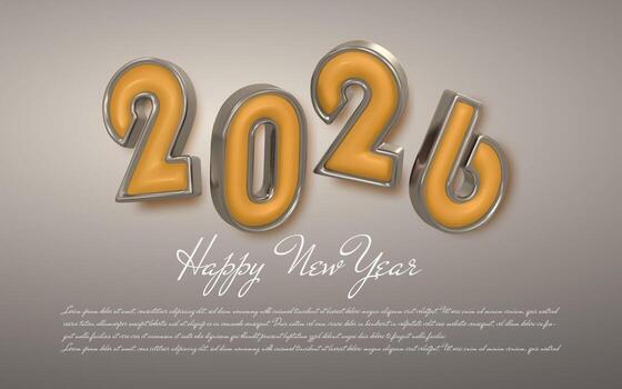 Elegant 2026 New Year Greeting With Golden Metallic Numbers And Stylish Script Text On Gray Background. Modern Luxury Celebration Design. Festive 3D Typography Illustration vector