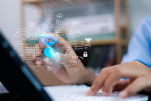 Artificial intelligence chatbot technology with digital interface and automation system for online business communication photo