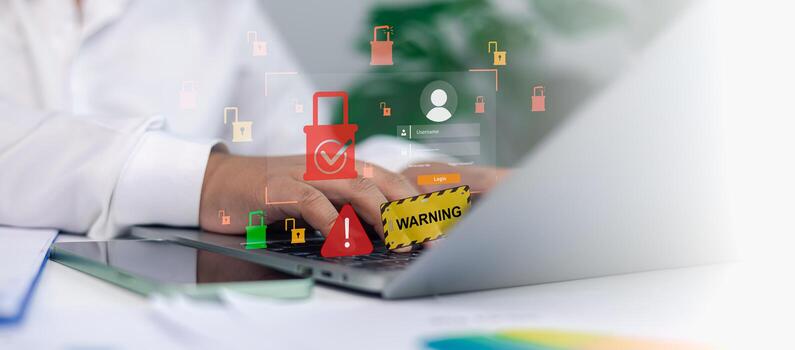 Cybersecurity Warning and Data Protection Concept with Login Security and Hacking Alert photo
