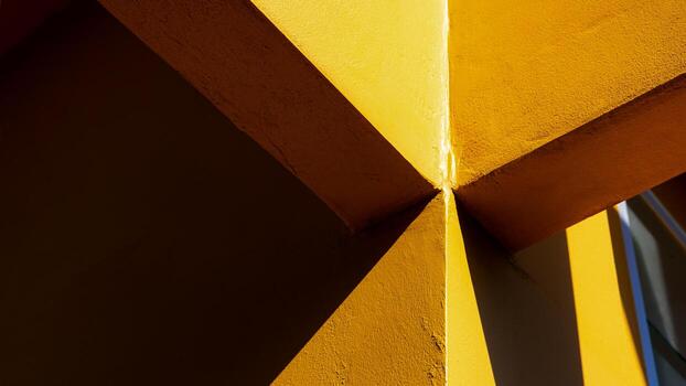 Abstract Yellow Architecture with Geometric Lines and Sunlight Shadow Minimal Design photo
