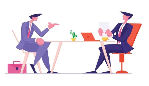 Hr Department Employee Reading Candidate Resume for Interview and Work Employment. Negotiation with Future Worker, Good First Impression Introduction with Boss Concept Cartoon Flat Illustration vector