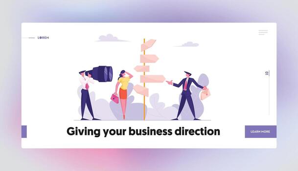 Choice Way Concept Website Landing Page. Confused Business People Stand at Road Directions Pointer Making Decision what Path to Choose. Crossroad Web Page Banner. Cartoon Flat Illustration vector