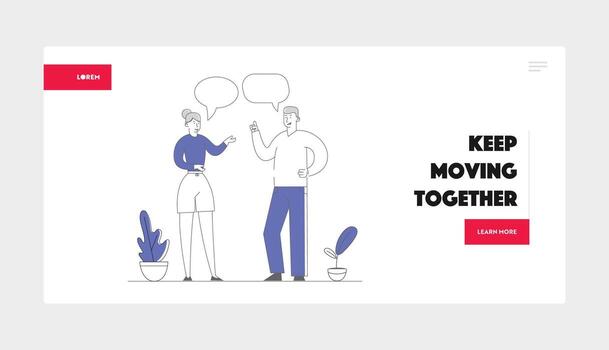 Businesspeople Discuss Website Landing Page. Characters Communication with Dialog Speech Bubbles. People Speaking Together. Teamwork and Connection Web Page Banner. Cartoon Flat Illustration vector