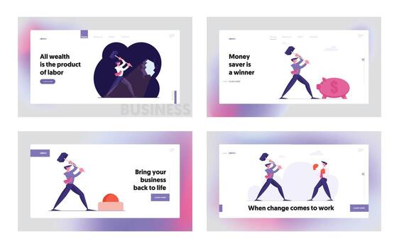 penetración a objetivo y negocio desafío concepto. sitio web aterrizaje página colocar. empresario golpear barrera. tarea solución, motivación resolviendo problema web página bandera. dibujos animados plano ilustración vector