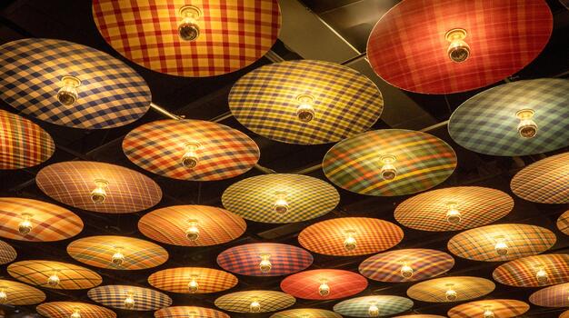 Background, backdrop. Many circular sheets with colors and patterns of the lamps. photo