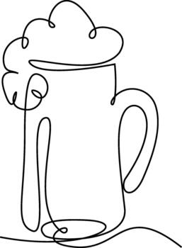 un minimalista continuo línea Arte dibujo representa un alto vaso jarra desbordante con espumoso cerveza. el soltero negro línea formas el todo forma de el vaso y sus burbujeante contenido. vector