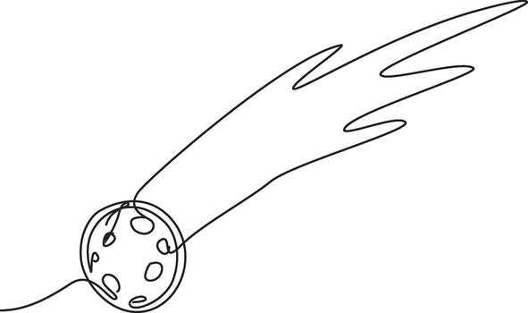 Minimalist comet hurtling through space leaving a fiery trail in a continuous line drawing vector
