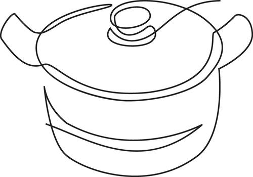 Minimalist pot with lid in a kitchen drawn with continuous line art simple cooking vector