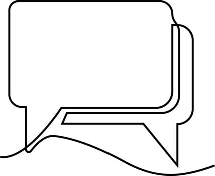 A simple line drawing depicts a speech bubble with a rectangular shape, suggesting communication. vector