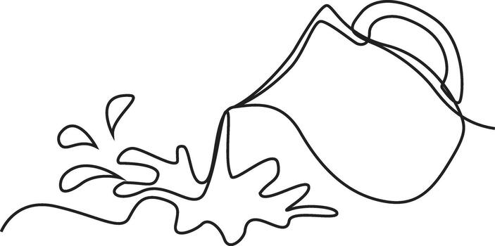 Minimalist pitcher pouring liquid onto a white surface in a continuous line drawing style vector