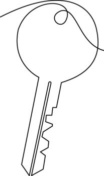 Minimalist key unlocking potential in a simple line drawing representing security vector