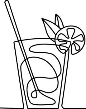Elegant outline of a refreshing cocktail with lemon in a minimalist style drawing vector
