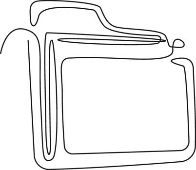 A minimalist illustration of a file folder or briefcase created with a single, continuous black line on a white background. The design is simple, modern, and elegant. vector