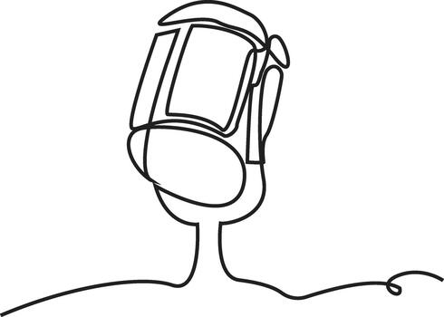 un minimalista, continuo una línea dibujo de un Clásico estudio micrófono. el soltero negro línea crea el todo objeto y sus cable en un limpiar blanco antecedentes. vector