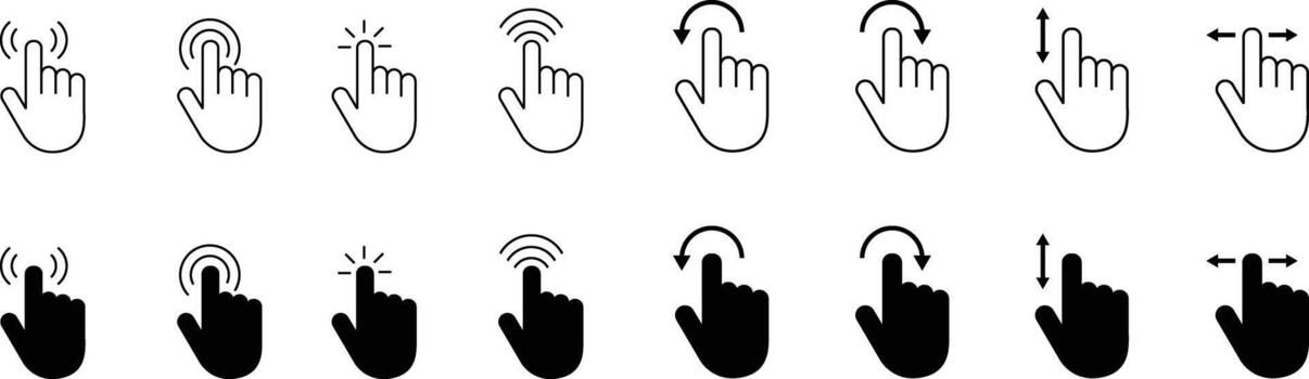Hand gestures tapping rotating and swiping on a virtual screen with precision and control vector