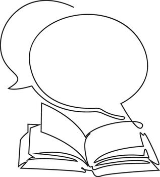 un abierto libro con paginas y habla burbujas arriba, sugerencia comunicación y aprendiendo. vector