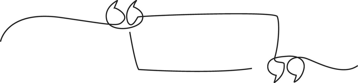 A single continuous line drawing of quotation marks and a rectangular text box, representing a quote. vector