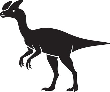 Silhouette of a parasaurolophus dinosaur with a distinctive crest on its head standing on a white background vector