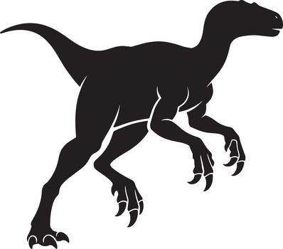 Silhouette of a velociraptor dinosaur in a dynamic running pose on a white background vector