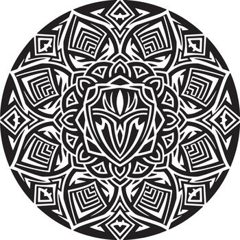 Intricate black and white circular mandala pattern with geometric tribal and abstract symmetrical design elements vector