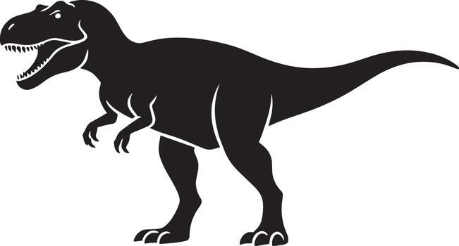 Black silhouette of a tyrannosaurus rex dinosaur with open mouth and sharp teeth on a white background vector