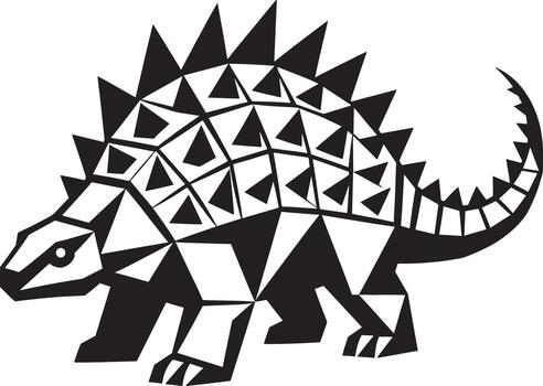 Stylized geometric ankylosaurus dinosaur illustration with sharp triangular spikes and patterned armor vector