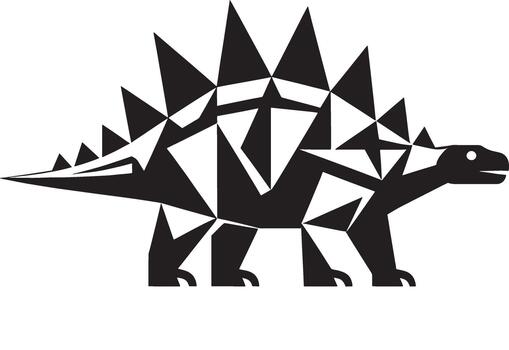 Geometric stegosaurus dinosaur silhouette with sharp spikes and plates in black and white vector