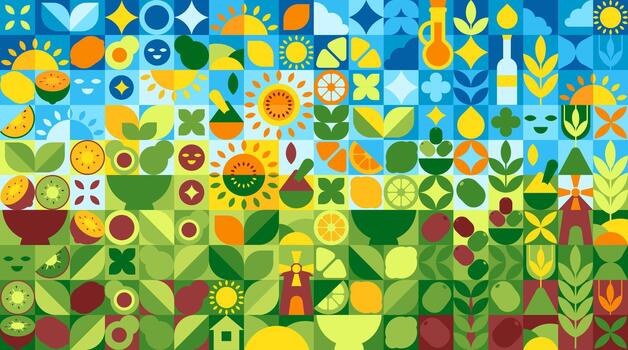 Organic geometric food. Block pattern, retro abstract, and Minimalist simple nature vector