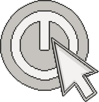 Pixel art style power button with mouse cursor pointing to it vector