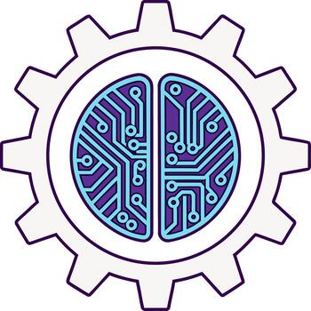 Mechanical brain inside gear symbol. artificial intelligence vector