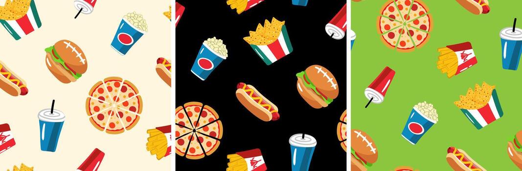 Colorful fast food design patterns vector