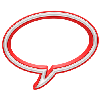 White chat bubble with red outline isolated on transparent background, clean modern speech balloon design perfect for messaging apps, conversation graphics png