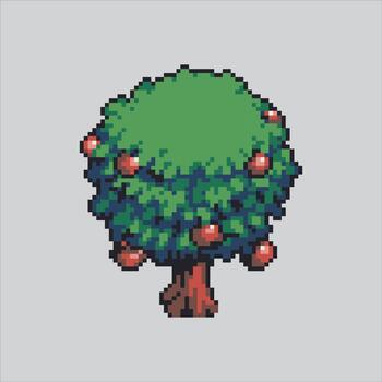 Pixel art illustration Apple Tree. Pixelated Apple Fruit. Apple Tree Farm Harvest Icon pixelated for the pixel art game and icon for website and game. old school retro. vector