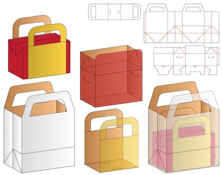 Bag and Box Packaging Dieline with Handle and Structural Layout Views vector