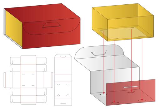 Foldable Packaging Box Dieline with Handle and Exploded Structural View vector