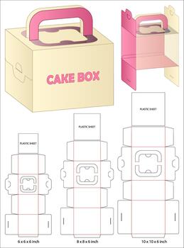 Cake Box Dieline with Handle and Transparent Window Multi Size Packaging Layout vector