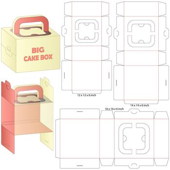 Big Cake Box Dieline with Handle Multi Size Foldable Packaging Template vector