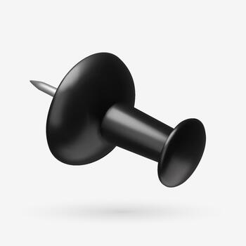 3D black paper pin in perspective. Realistic design element vector