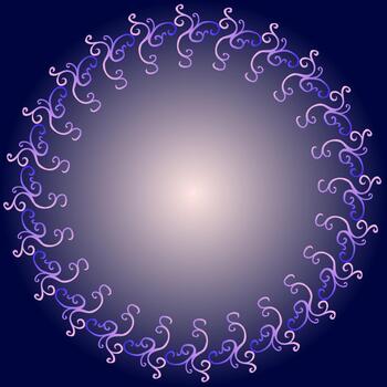 A round frame with an original abstract pattern of spirals and curls on a blue background vector