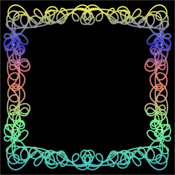 A rough rectangular frame made of multi-colored wire on a black background vector