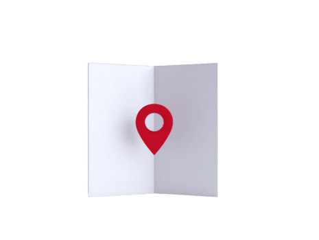 Red location pin icon white folded paper, symbolizing navigation, travel, or map direction, isolated transparency background, minimal and modern design, concept for finding places or destinations png