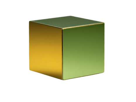 d'or vert métallique cube, isolé sur transparence arrière-plan, Caractéristiques lisse réfléchissant surfaces et tranchant bords, moderne géométrique forme, minimaliste et élégant conception png
